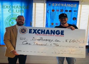 On May 11th we awarded a check to Cory Maxwell of Dive Therapy in the amount of $1,000